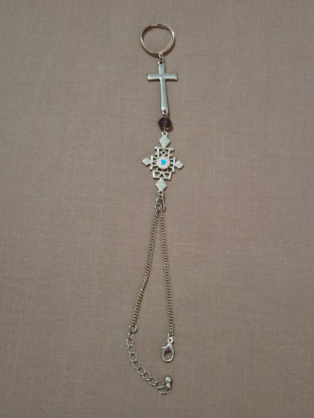 Gold Tone Ethiopian Cross Hand Bracelet Chain Adjustable Ring